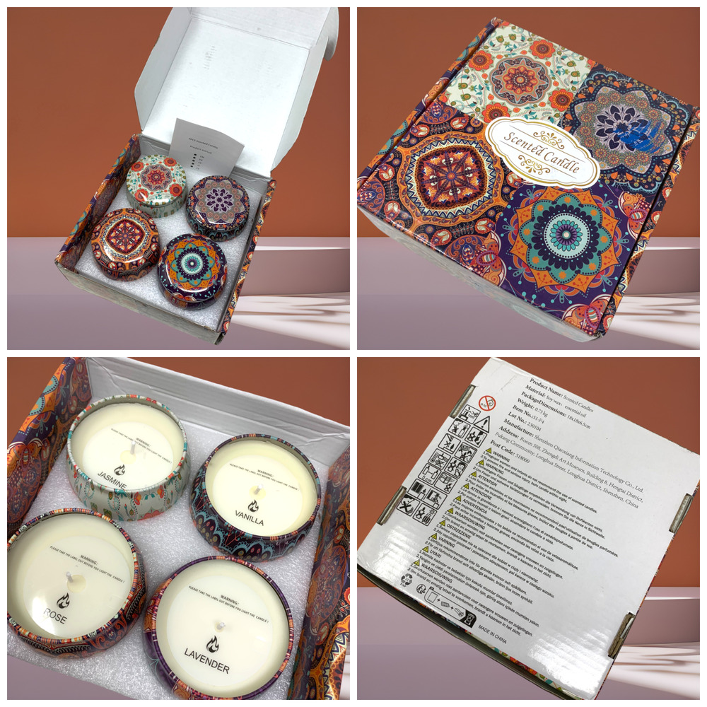 NEW Soy Wax Scented Candle Gift Set 4 Vanilla Jasmine Rose Lavender Decorative
